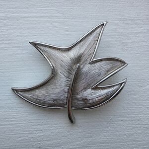 Vintage Alan J Silver Tone Leaf Brooch | Mid Century Modern